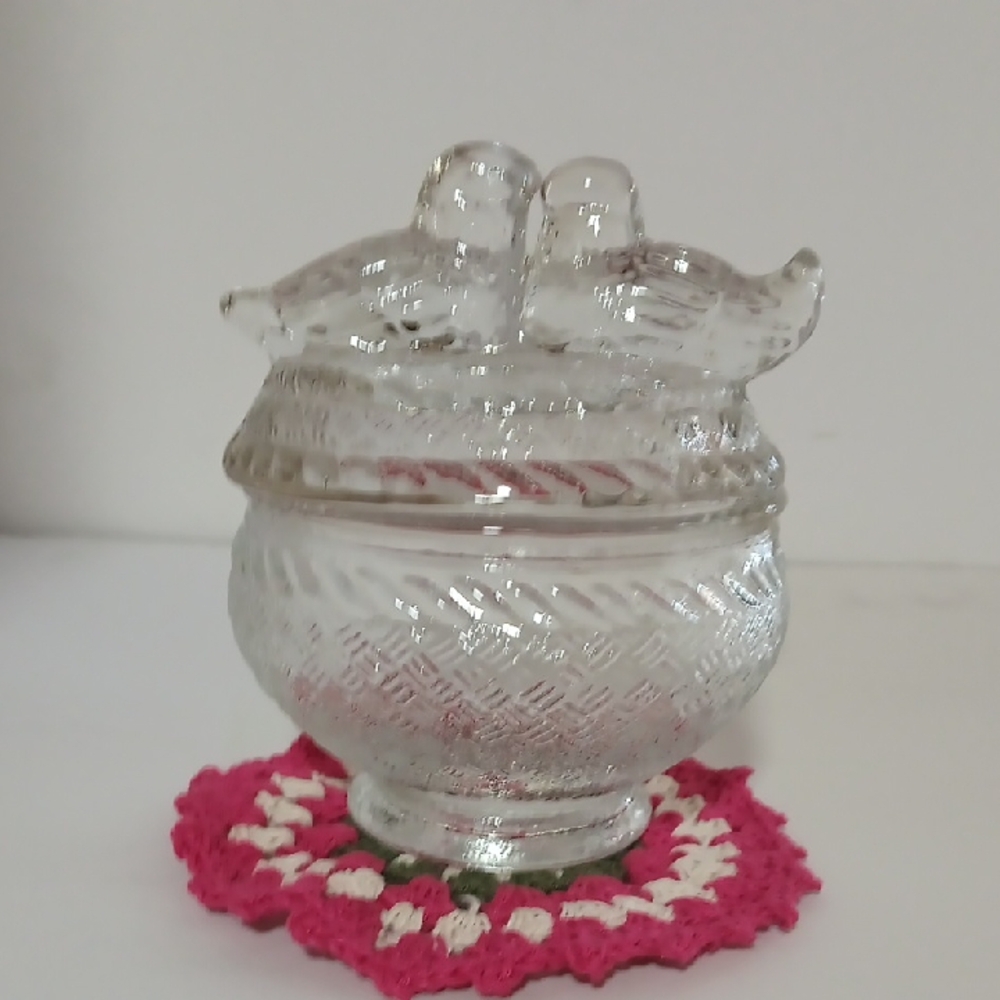 Vintage Westmoreland Clear Glass Bird Lid Jar